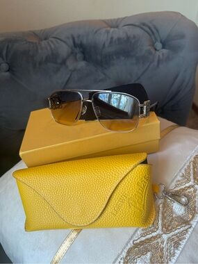 Loewe Yellow Leather Sunglasses Case with Silver Frame Gradient Lenses